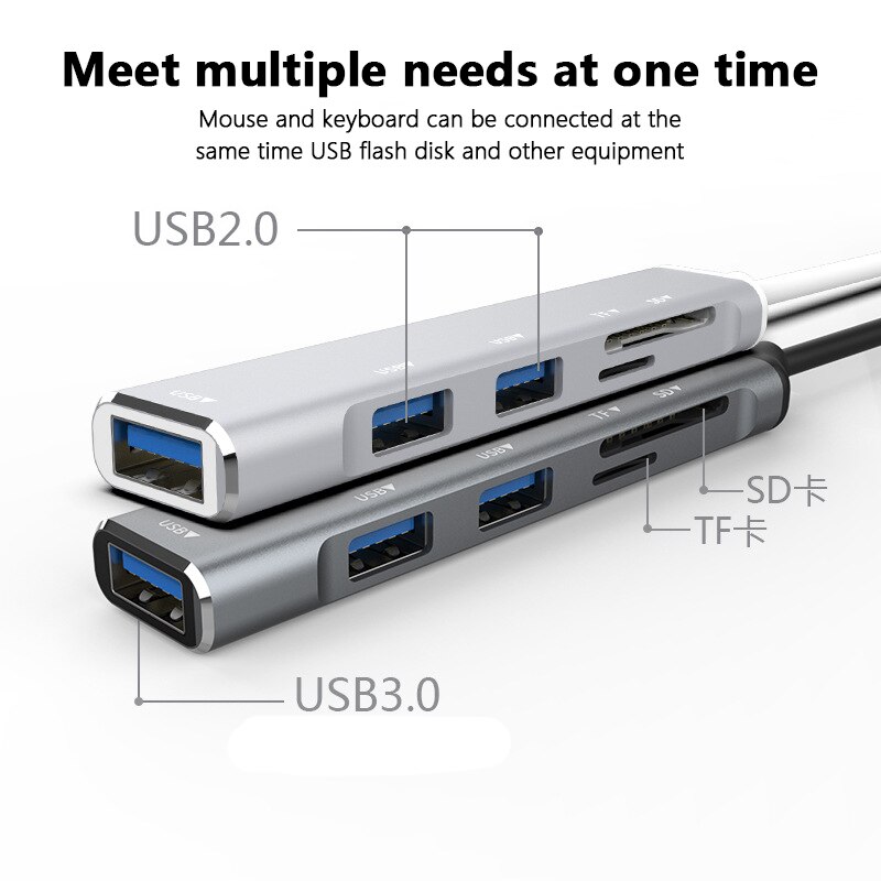 UTHAI SRJ Aluminum Alloy USB3.0/type-c Splitter 5 in 1/4 in 1 Docking Hub with Card Reader TF/SD USB3.0*1/2.0*3