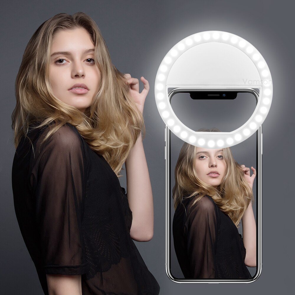 Vamson Selfie Ring Lights LED Circle for iPhone/Huawei/Xiaomi Laptop Camera Photography Video Lighting Clip On Rechargeable VL01