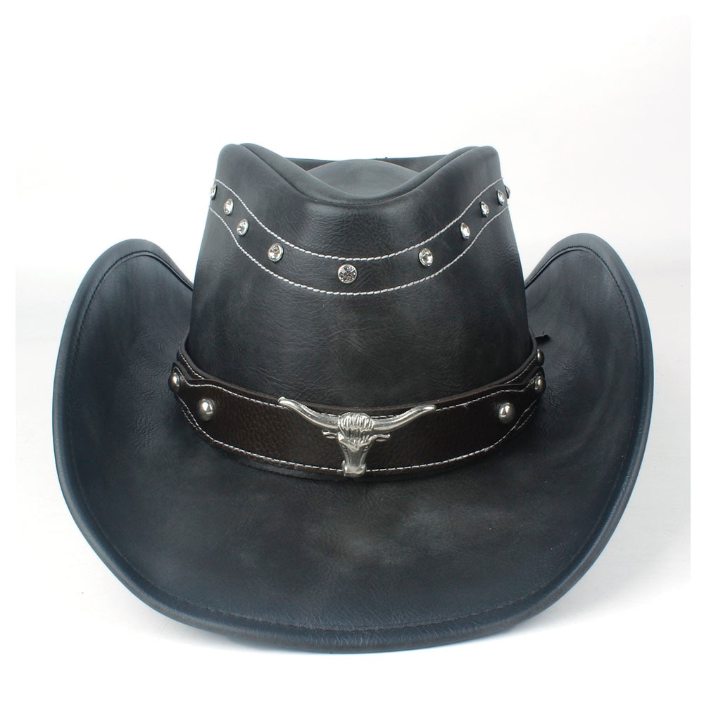 unisex Donne Degli Uomini di Cuoio Occidentale cowboy Cappello di Inverno tutto'aperto di Viaggio Outblack jazz sombrero cowgirl Formato Della Protezione 58-59 CENTIMETRI nero