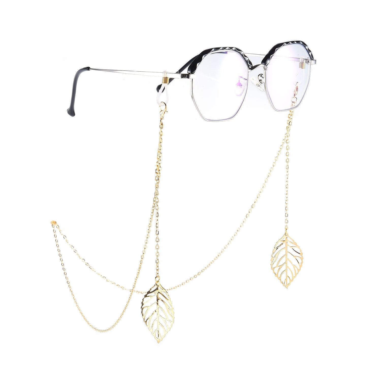 femmes lien chaîne perle perles lunettes chaînes Silicone lunettes cordon cristal lunettes de soleil collier bande accessoires: YellowLeaves
