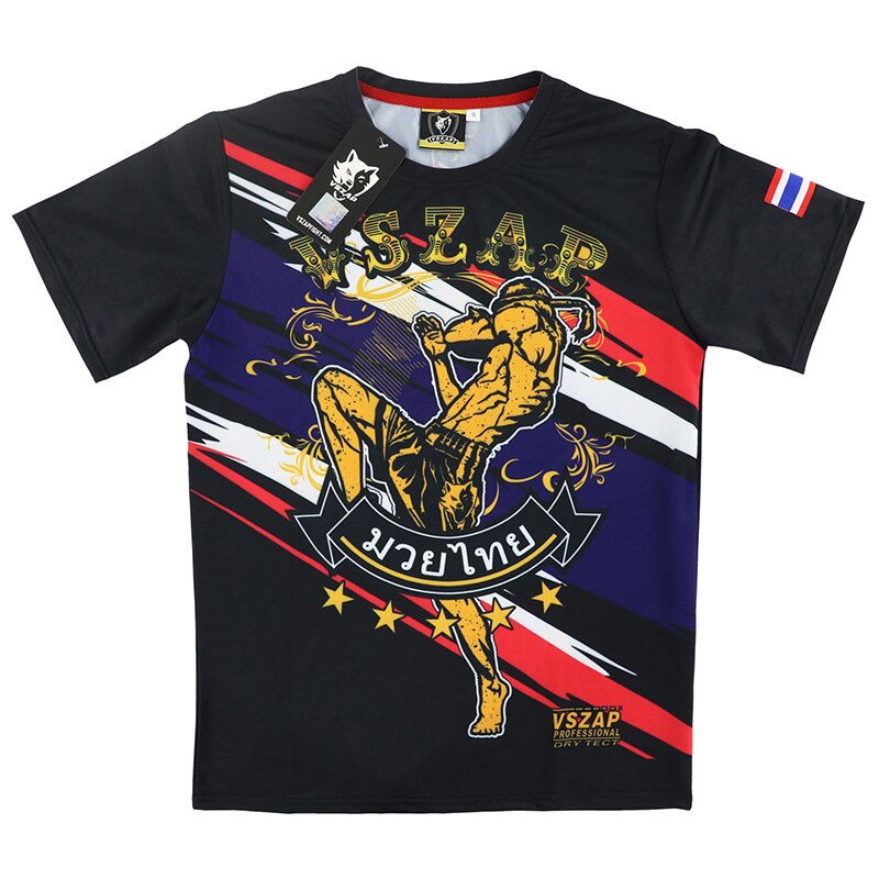 Men Tshirt VSZAP Quick Dry Muay Thai Broadcasting Sanda Fighting T-Shirt Elastic Cotton Fighting T Shirt MMA Homme