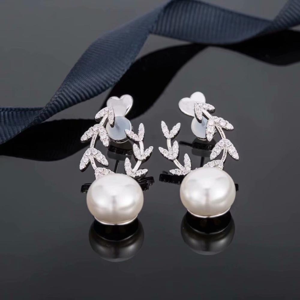 925 Sterling Zilveren Ornamenten Parel Super Fee Bloem Oorbellen Asymmetrische Stud Oorbellen Vrouwelijke Sieraden
