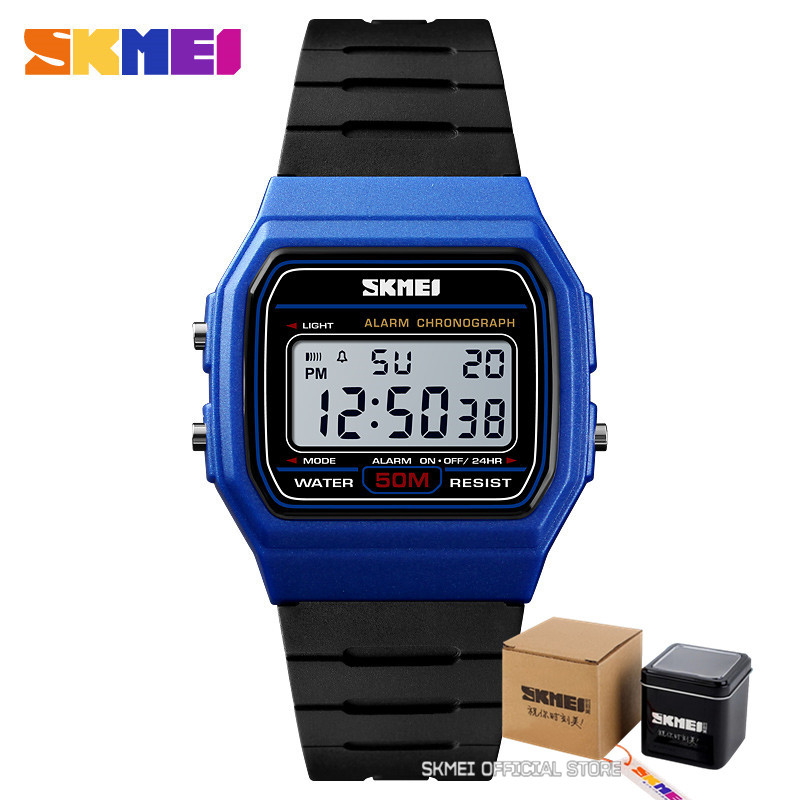 Skmei sporthorloges voor koppels, digitaal horloge, waterdicht, datum en week, dameshorloge, relogio feminino 1412: Blauw met doos