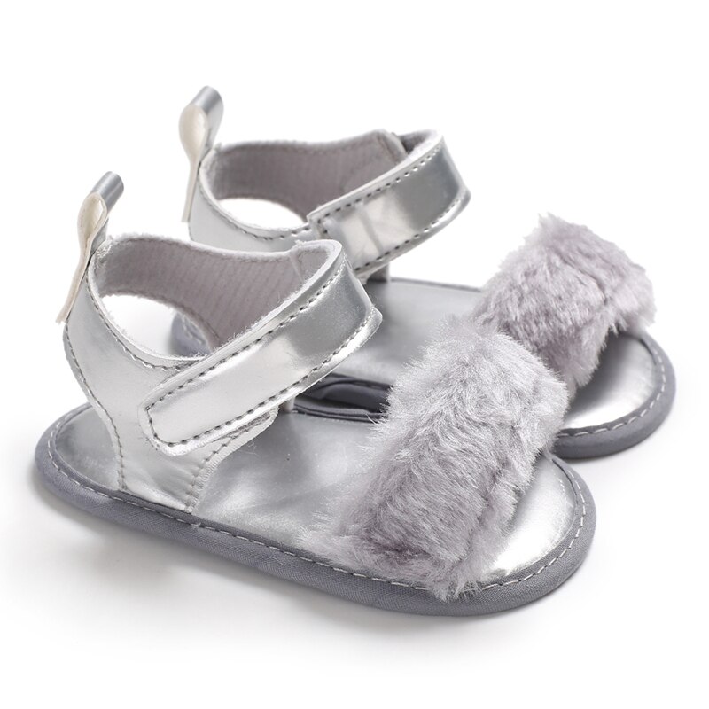 Infant Baby Girl Faux Fur Sandals Shoes Soft Sole Toddler Baby Summer Shoes Clogs Prewalker: Gray / 13-18 Months