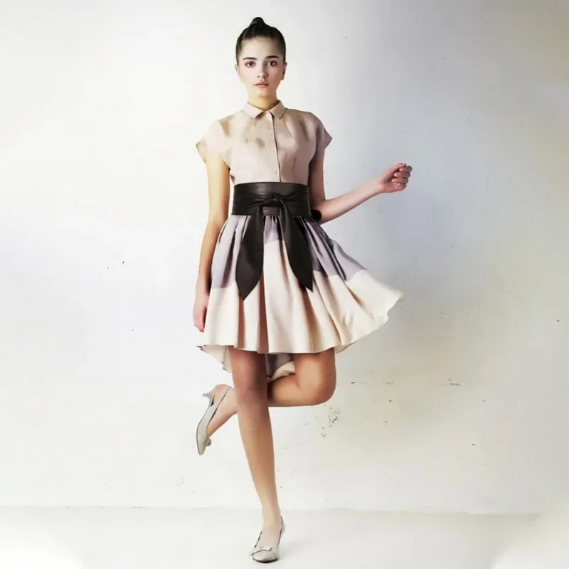 Frauen Schnürgürtel, eleganter Schleifengürtel, lang, schwarz, weiches Leder, breiter Bund, Schleife, Kummerbund, Krawatten, Schleife, Damenkleid, Dekoration