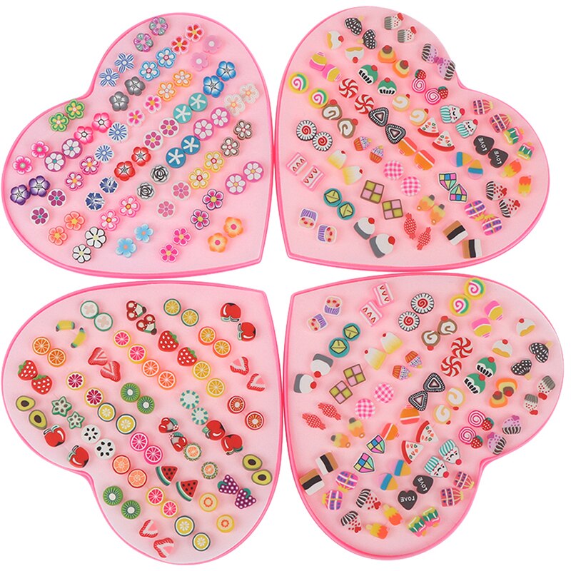 36 par/set de pendientes de arcilla polimérica de dibujos animados hechos a mano con frutas para mujeres niñas y niños