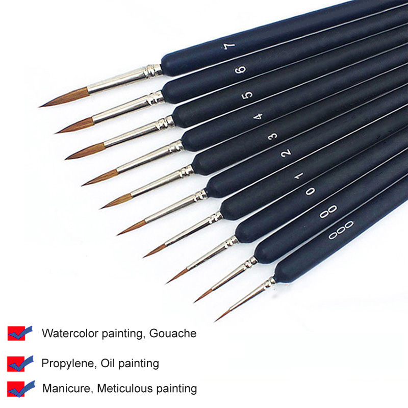 10 stk værktøjssæt kunstnere børster skitserede linjer væsel hårbørste pen gouache akvarel maling oliemaleri forsyninger