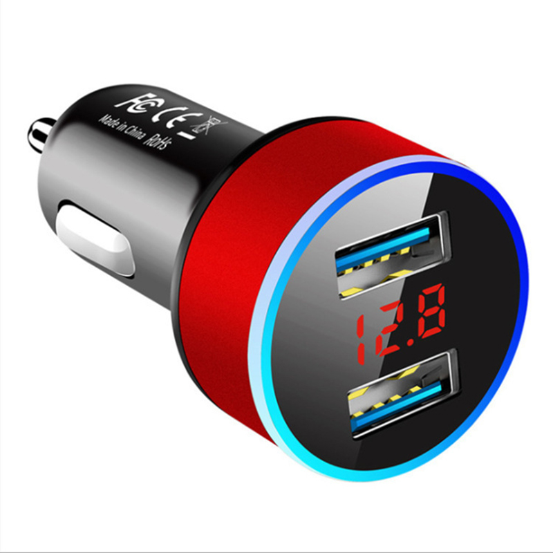 Usb car charger, fast charger for iphone 11 12 samsung  s20, xiaomi, huawei, charger with led indicator, fast charging 3,1 dual usb charger: Red