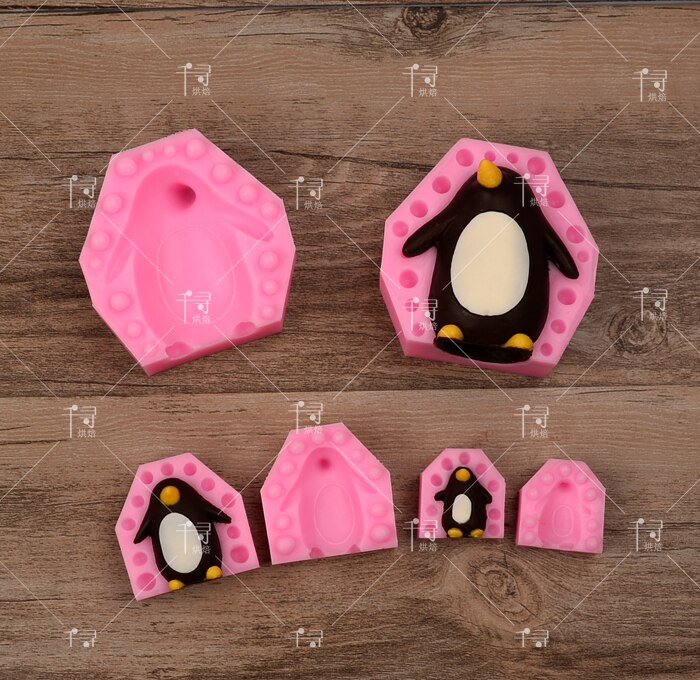 Moule bricolage à chocolat pingouin 3D | Décoration de gâteau, Fondant Dessert pâtisserie savon fait main résine de bougie Silicone