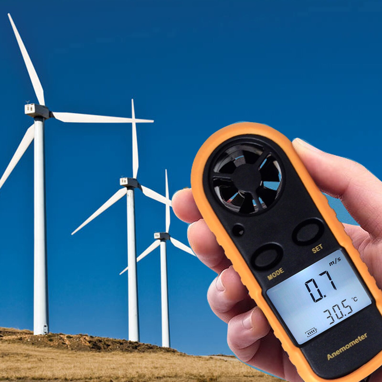 2-in-1 Mini Digital Anemometer Thermometer Air Wind Flow Speed Meter Bar Graph Beaufort Wind Scale Celsius or Fahrenheit