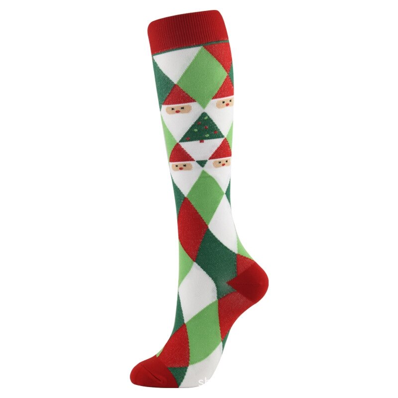 1 Pair Compression High Knee Socks Women Long Socks Christmas Cap Tree Deer Striped Printed Polyester Winter Warm Comfartable: G / L/XL