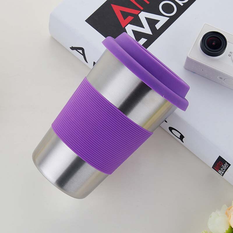 500ml Portable Practical Reusable Stainless Steel Silicone Cap Coffee Cups Eco Friendly Non-slip Travel Mugs Useful Wine Cup