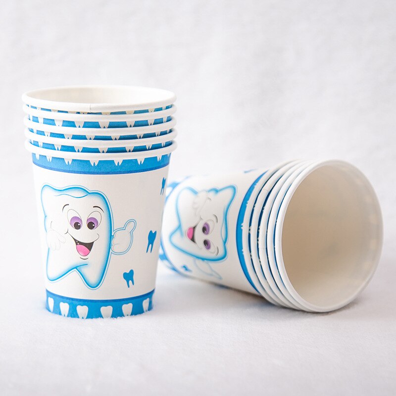 Blå min första tand tema fest dekoration porslin papper kopp tallrik servetter baby shower ballonger pojke födelsedagsfest tillbehör: Papperskopp 10 st