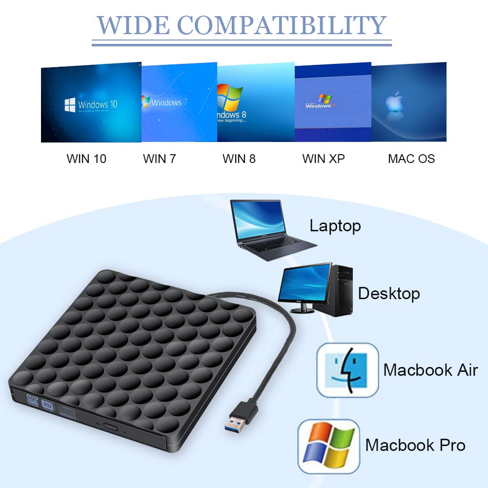 Yiyayo usb 3.0 externe dvd-drive cd-romspeler dvd-rw-brander schrijver optische drive voor hp laptop computer pc macbook windows 10