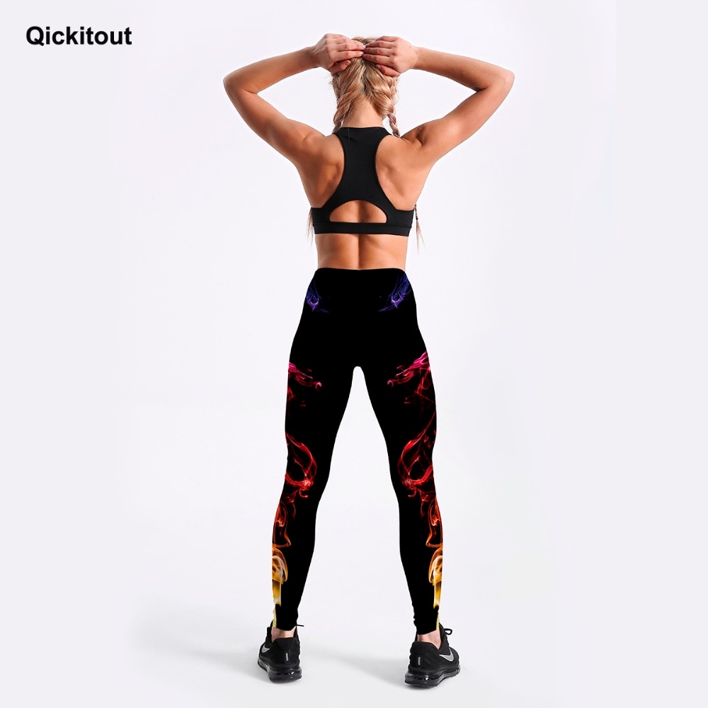 Qickitout 3d digital neon trykt til kvinders leggings sort slank fitness leggings midt talje ankel længde bukser afslappet træning