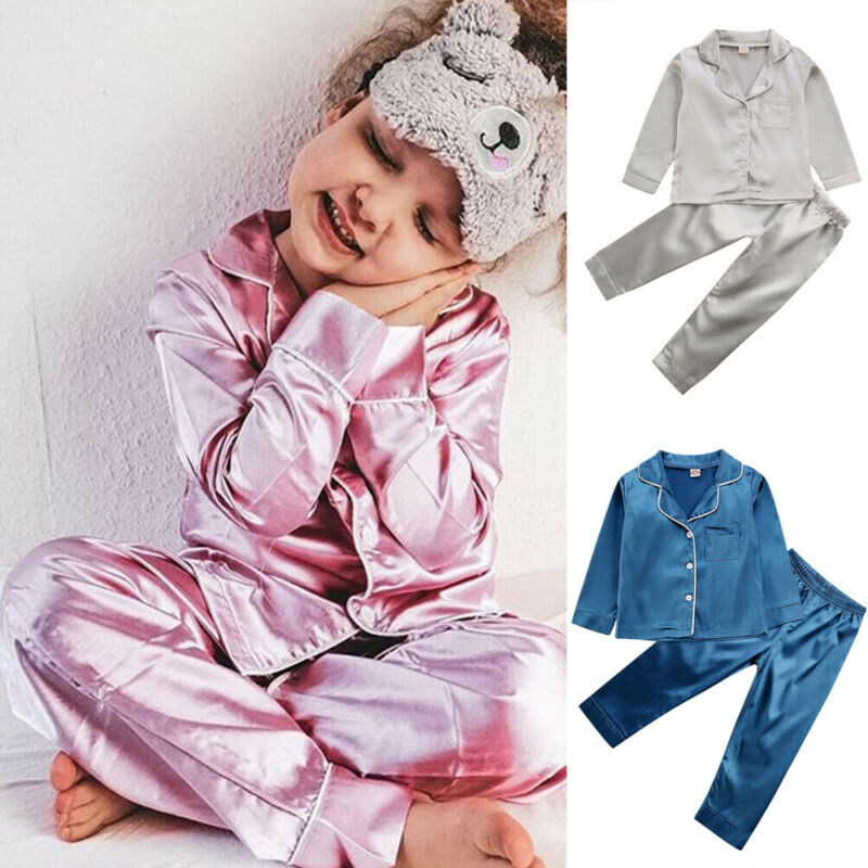 Neue freundlicher freundlicher Pyjama die Seide Satin- Spitzen Hemden Hosen Frühling Herbst Winter Langarm Nachtwäsche Nachtwäsche Mädchen Junge Schlafanzug setzt