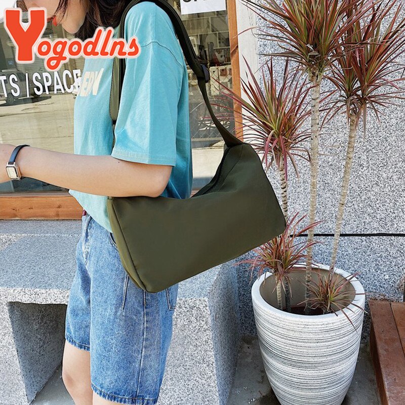 Yogodlns vintage nylon yksivärinen käsilaukku rento olkalaukku yksinkertainen olkalaukku naisen kainalokassi kukkaro