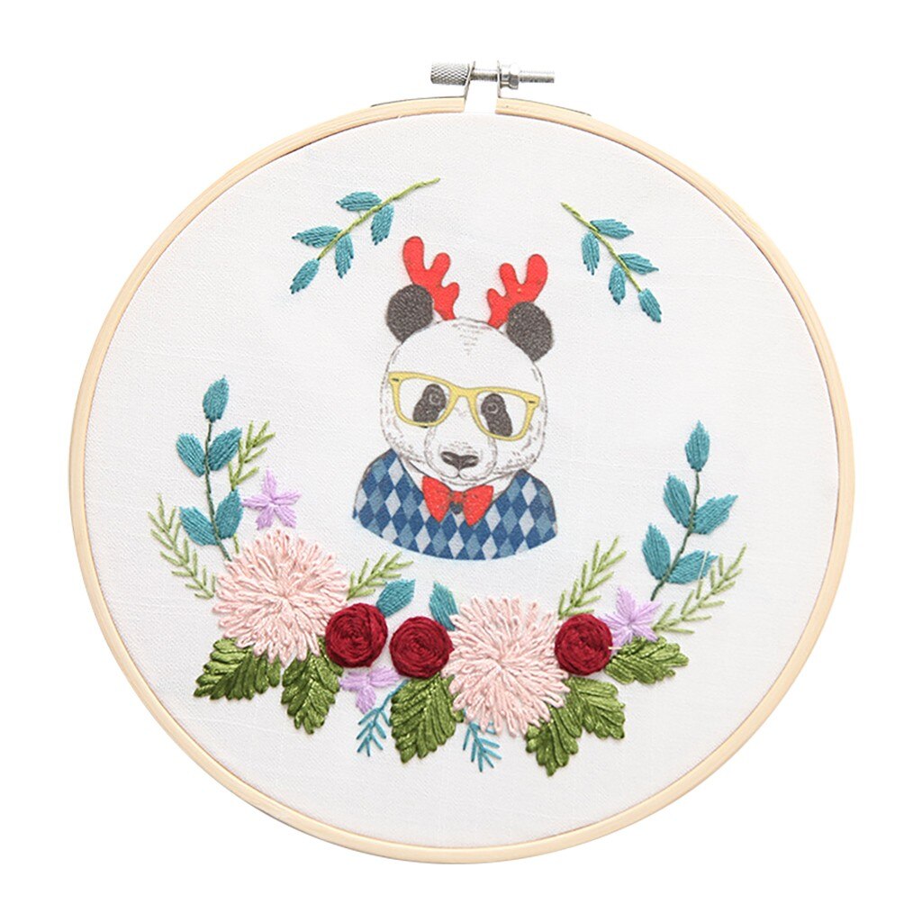 Cross Stitch DIY Stamped Embroidery Starter Kit Cute Animal Pattern Embroidery Cloth Color Threads Tools Kit Bordado: E