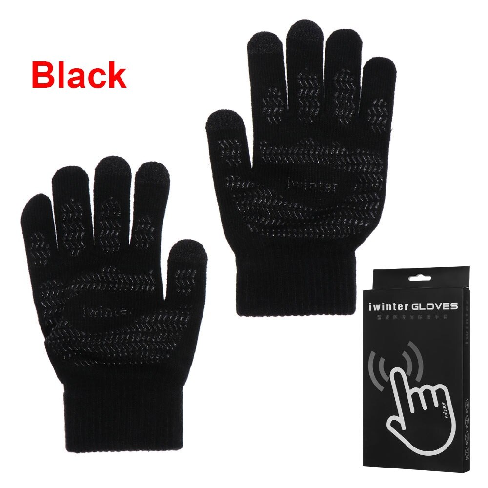 Touch Screen Gloves Sport Cycling Full Finger Mittens Thick Plush Autumn Winter Thick Warm Knitted Wool Mitts: black / Women