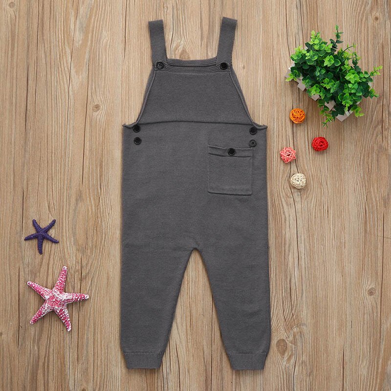 2019 nyfødte småbørn børn baby drenge piger strikkede overalls strop bukser jumpsuit outfits ærmeløs lomme baby dreng pige bukser