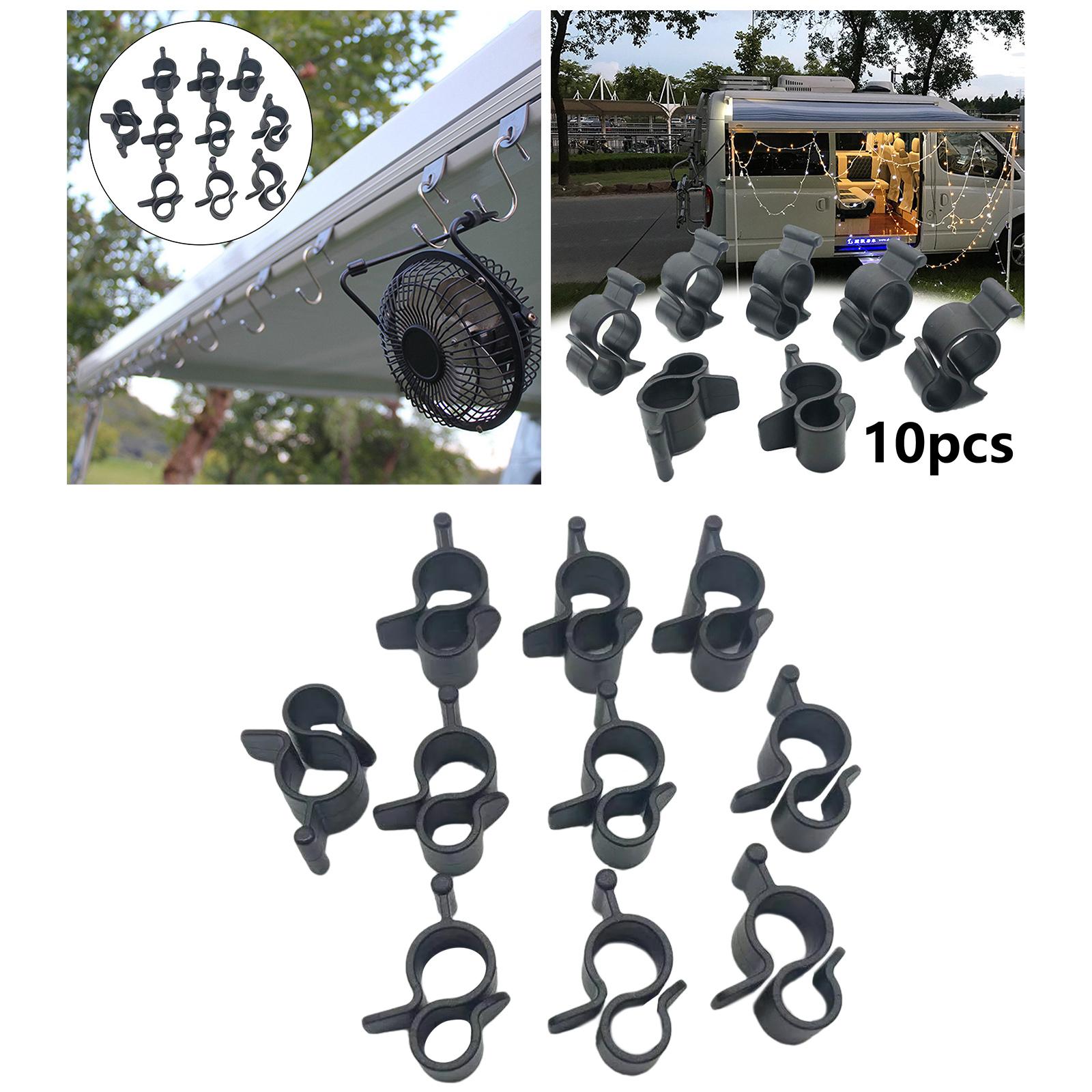 10 Pieces Awning Clips Standard Camping Travel Caravan Black Rope Clamp Tent Hooks Slides into Awning Roller Bar Channel