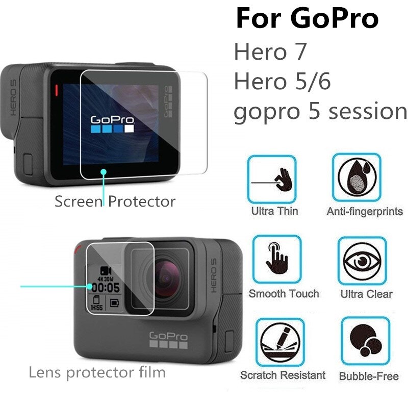 100 Pcs Gehard Glas Screen Protector Voor Gopro Hero 7 6 5 Camera Screen Protector En Lens Beschermende Film
