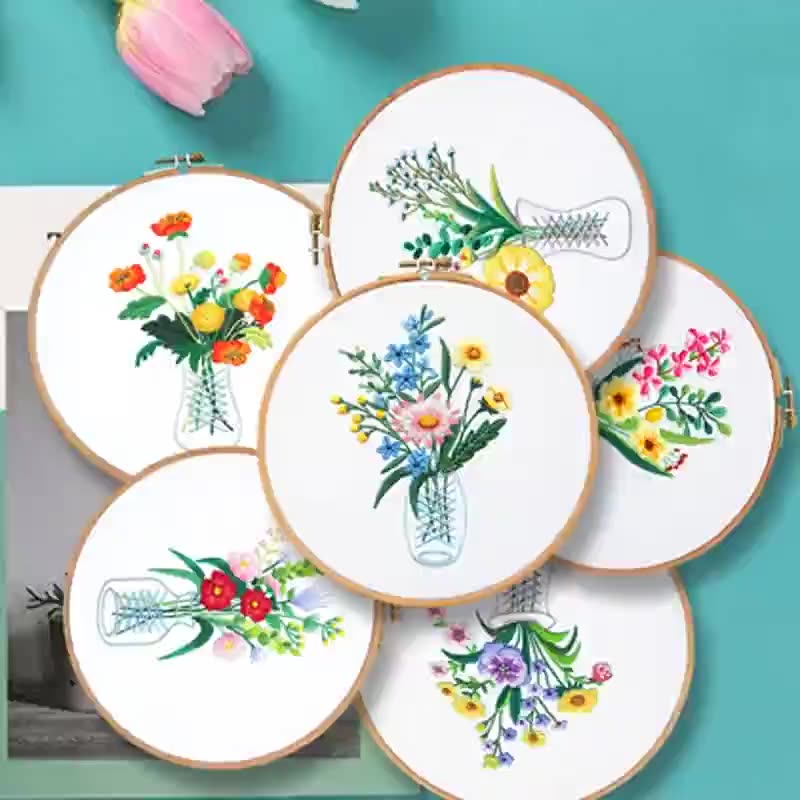 Kit de inicio de bordado de punto de cruz artesanal, cinta de flores, patrón de pintura, herramientas de hilos, decoración del hogar,