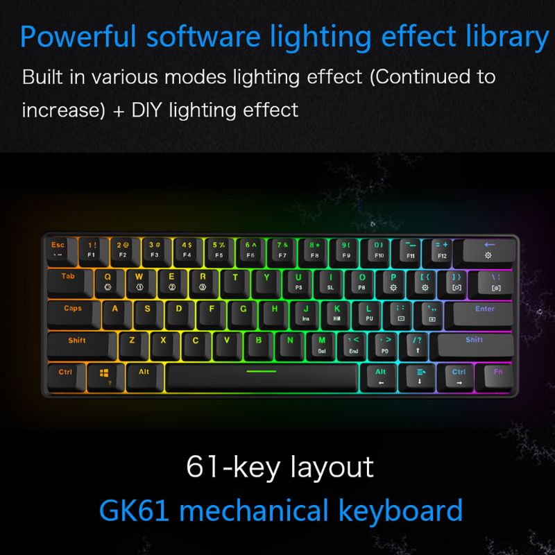 RGB LED Backlit Bluetooth 5.0 Wireless Mechanical Keyboard Portable Gaming Keyboard 61 Keys Mini Keyboard