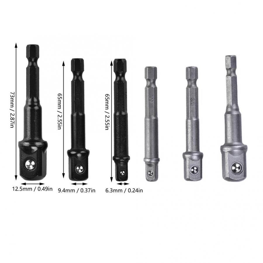 3 stk nøgletype borestykke adapter 1/4 sekskantet skaft  to 1/4 3/8 1/2 firkantet borehoved