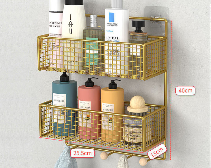 Bathroom Storage Racks Iron Metal Toilet rack washstand free punching wall hanging wall storage rack light luxury basket Gold: 10