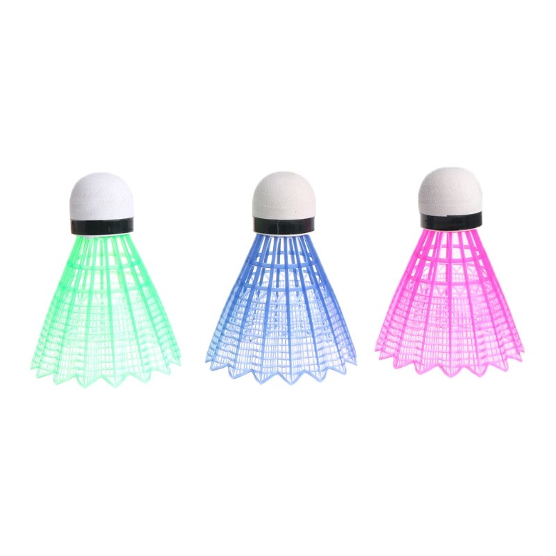 3 stk led badmintonbold glødende lys op plast badminton fjerbolde farverige lysbolde