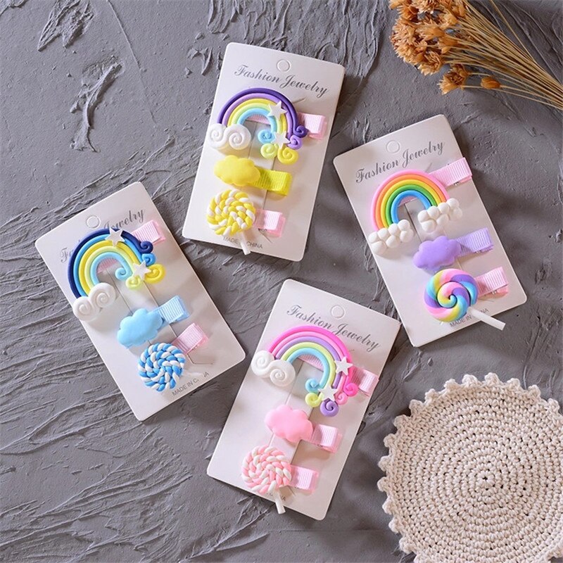 Hair Pins Baby Beauty Hair Pin Accessories Hairclips for Girls Rainbow Cheap 3pcs/set Cute Cloud Lollipop Kids Hairpins Headwear