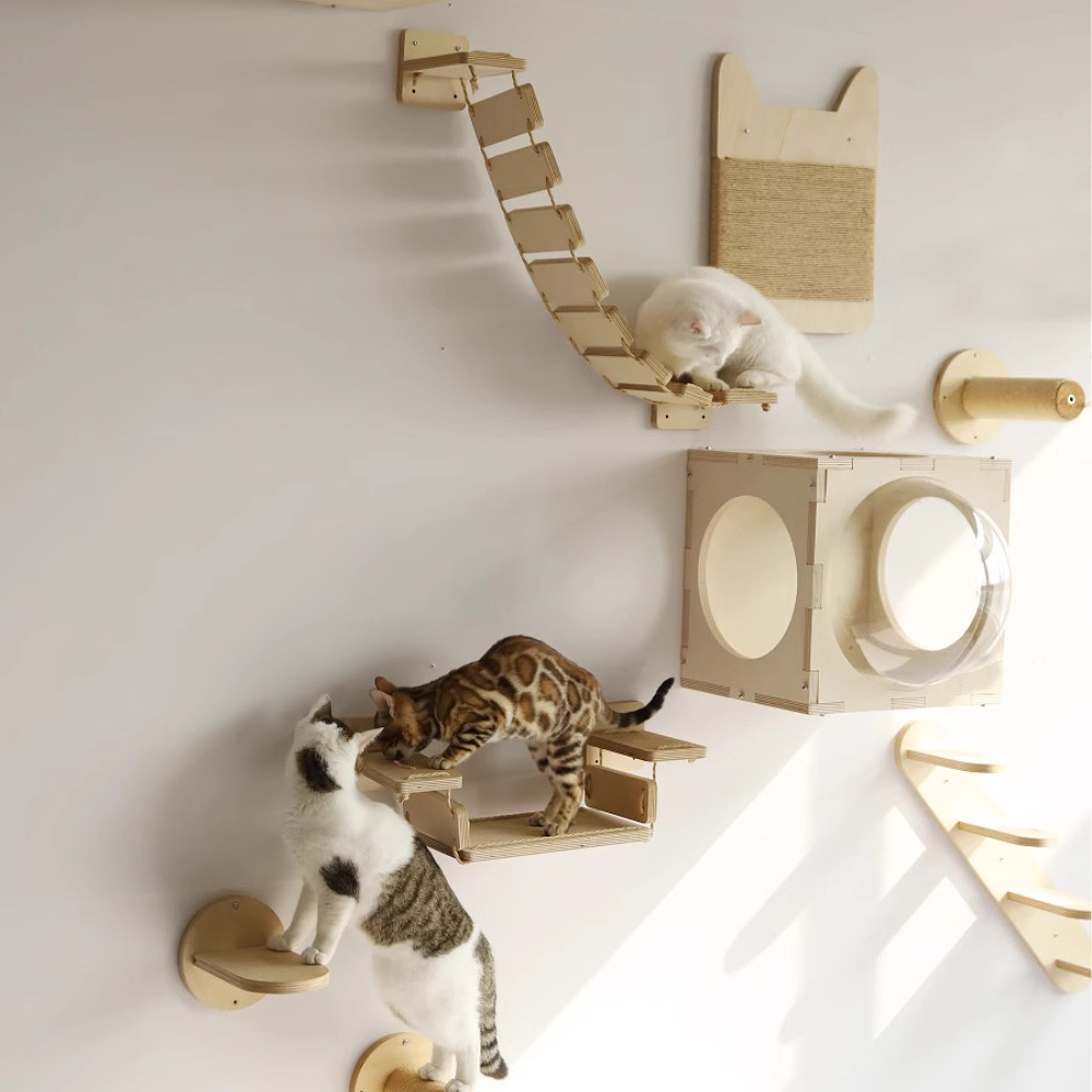 Cat Climbing Shelves Wall Mounted Cat Tree Tower Perches Scratching Posts Hammock Rope Ladder House Indoor Cat Gym Accessories