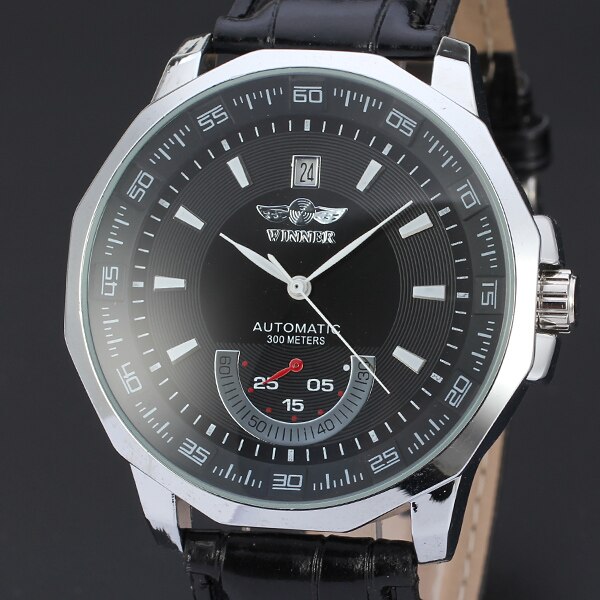 WINNAAR Classic Mannen Horloges Alloy Case Automatische Mechanische Zelf Wind Casual Lederen Pols Vier Kleuren Beschikbaar