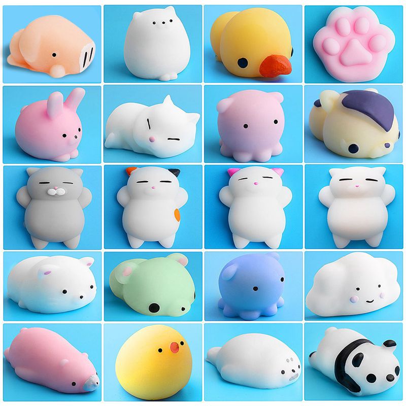 20 pçs mini brinquedo squeeze squishy mochi macio liberação brinquedos de estresse kawaii animal brinquedos de descompressão squishy selo coelho polvo # n20