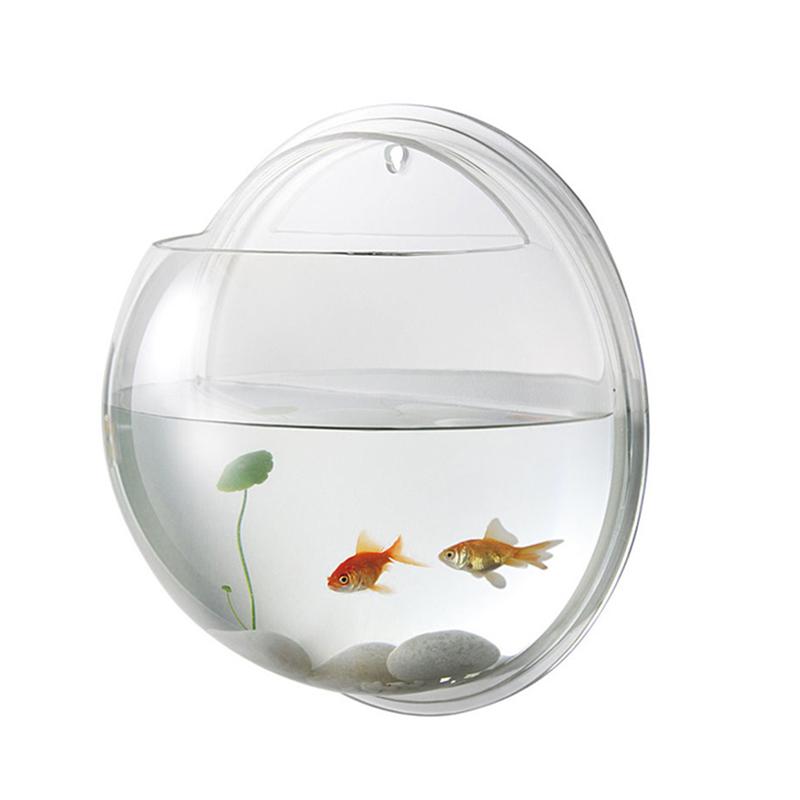 1pc 19.5cm Diameter Wall Mounted Acrylic Fish Bowl Plant Pot Hanging Fish Tank Transparent Planter Aquarium Ornament
