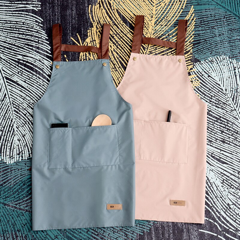 Waterproof Aprons Women Kitchen Accessories Simple Men Apron Strap Waist Thin Work Clothes With 2 Pockets Cartoon Long Smock