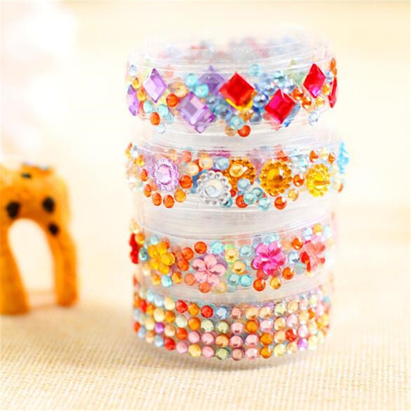 Happyxuan 4pcs/lot Crystal Diamond Stickers Tape Sheets DIY Hand Craft Materials Scrapbook Album Photo frame Decoration
