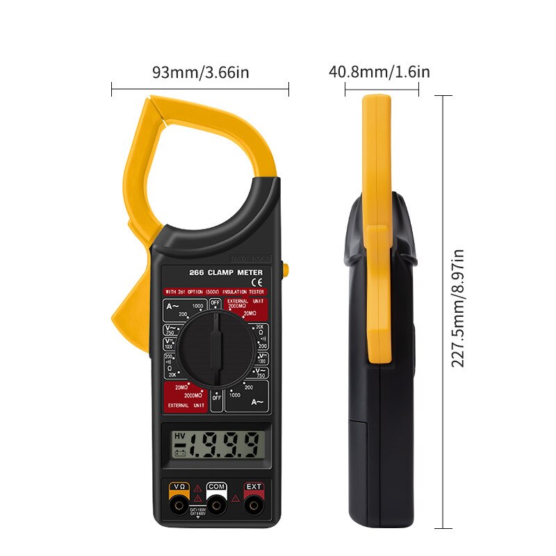 Digital Current Clamp Meter Voltmeter Ohmmeter Ammeter Ohmmeter Volt Meter Buzzer Data Hold Non-contact Multimeter AC DC