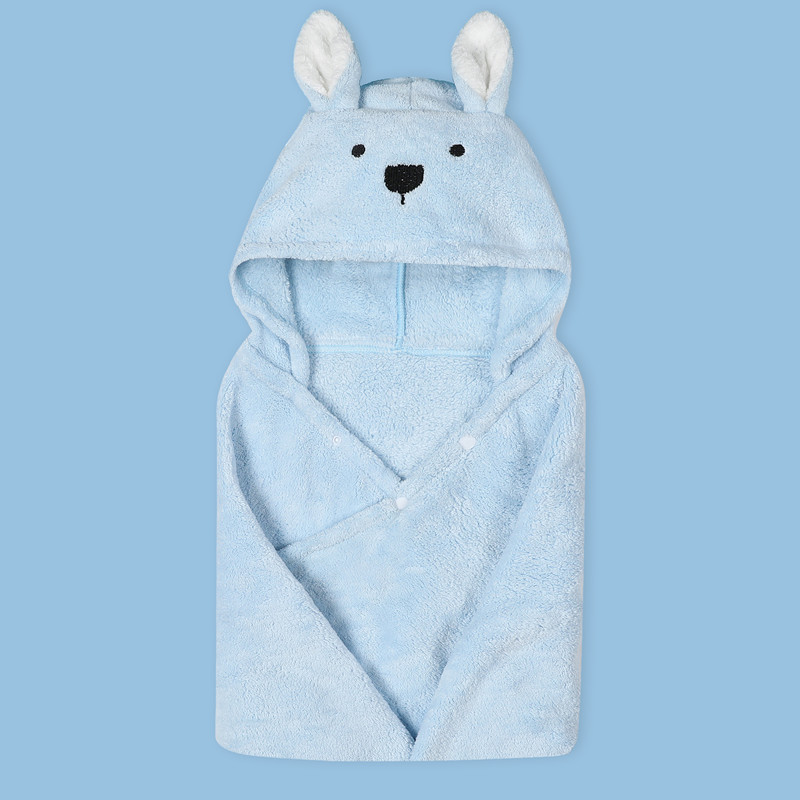 Baby Poncho Badhanddoek Bebe Toalla Fluwelen 70*120Cm Fleece Kap Baby Handdoeken Deken: Sky Blue