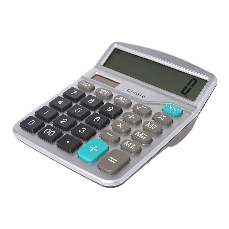 12-Digit Electronic Calculator Battery Solar Powered LCD Large Display CT-837V 28GE