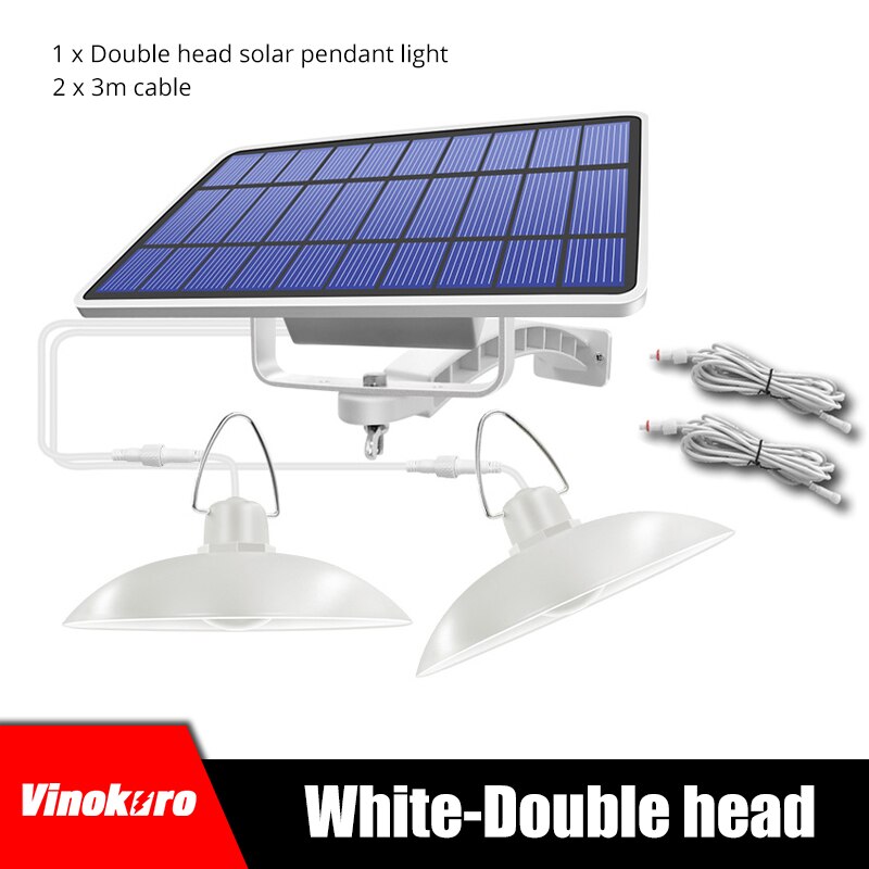 Solar Hanglamp IP65 Waterdichte Dubbele Hoofd Solar Lamp Outdoor Led Binnenplaats Verlichting Warm Wit/Wit Indoor Home Verlichting: Double head-White / Warm white - 3500K