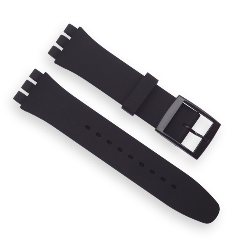 Schwarzes Armband für Swatch-Armband, Schnalle, Silikon-Uhrenarmband, 17 mm, 19 mm, 20 mm, Gummiarmband, 16 mm, Uhrenzubehör