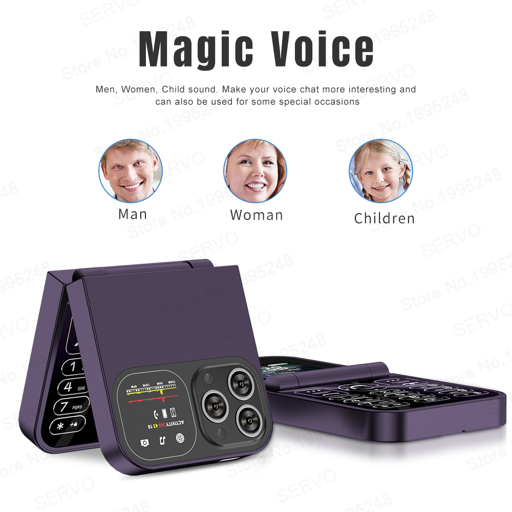 SERVO Classic Small Flip Teléfono móvil 2G Tarjeta SIM dual Lista negra Velocidad Dial Pantalla de 2,0" 180 ° Teléfonos móviles con botón plegable Nueva actualización