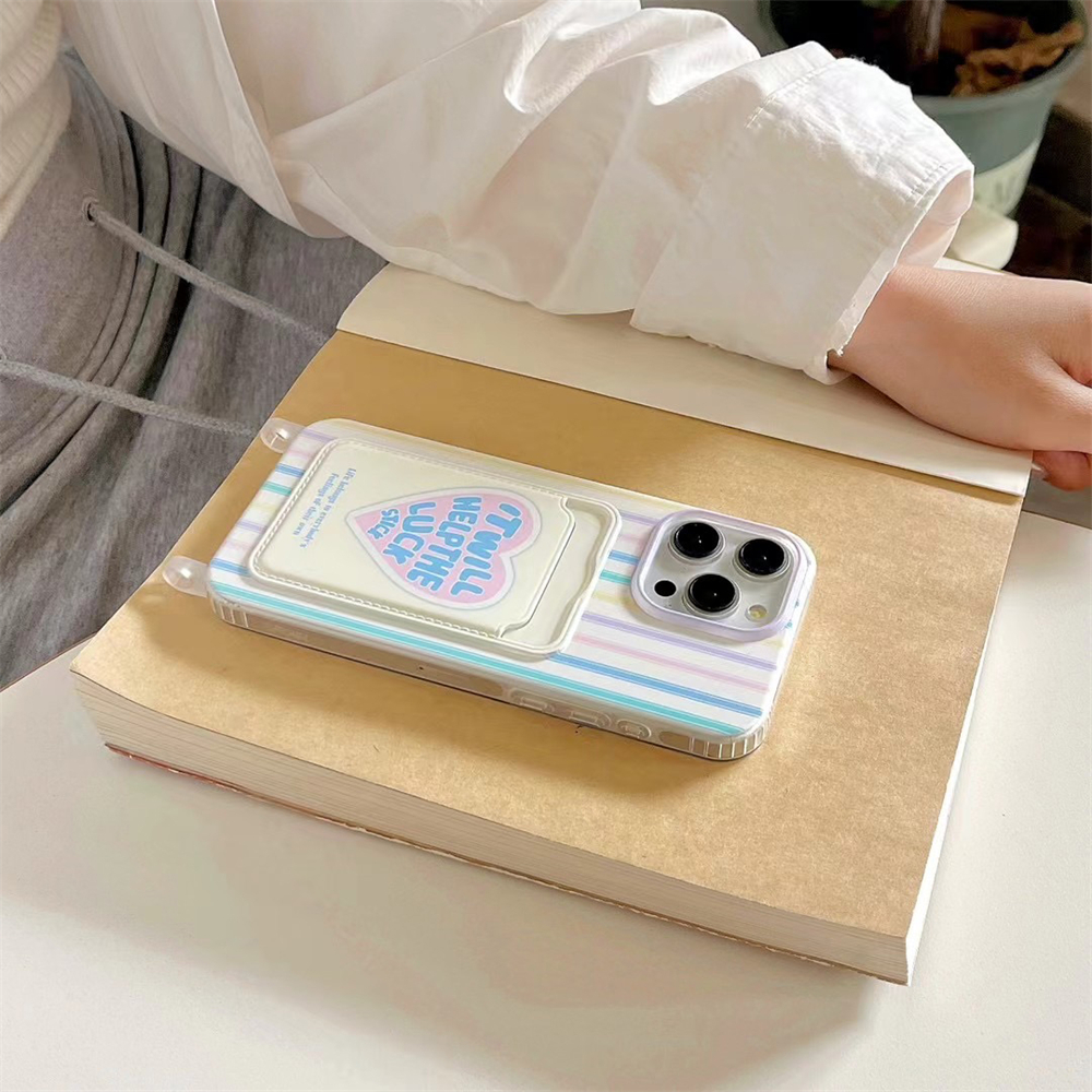 Coréen coloré 3D amour coeur carte sac lanière coque de téléphone pour iPhone 15 14 13 12 Pro Max 11 mignon Anti-chute portefeuille couverture Fundas