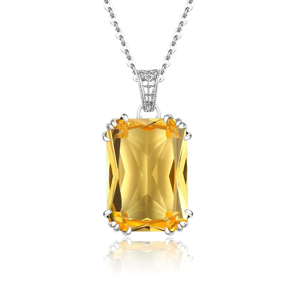 Szjinao Brand Real 925 Sterling Silver Pendant Necklace Women Citrine Pendants Necklace 925 Silver Fine Jewelry Genuin: Default Title