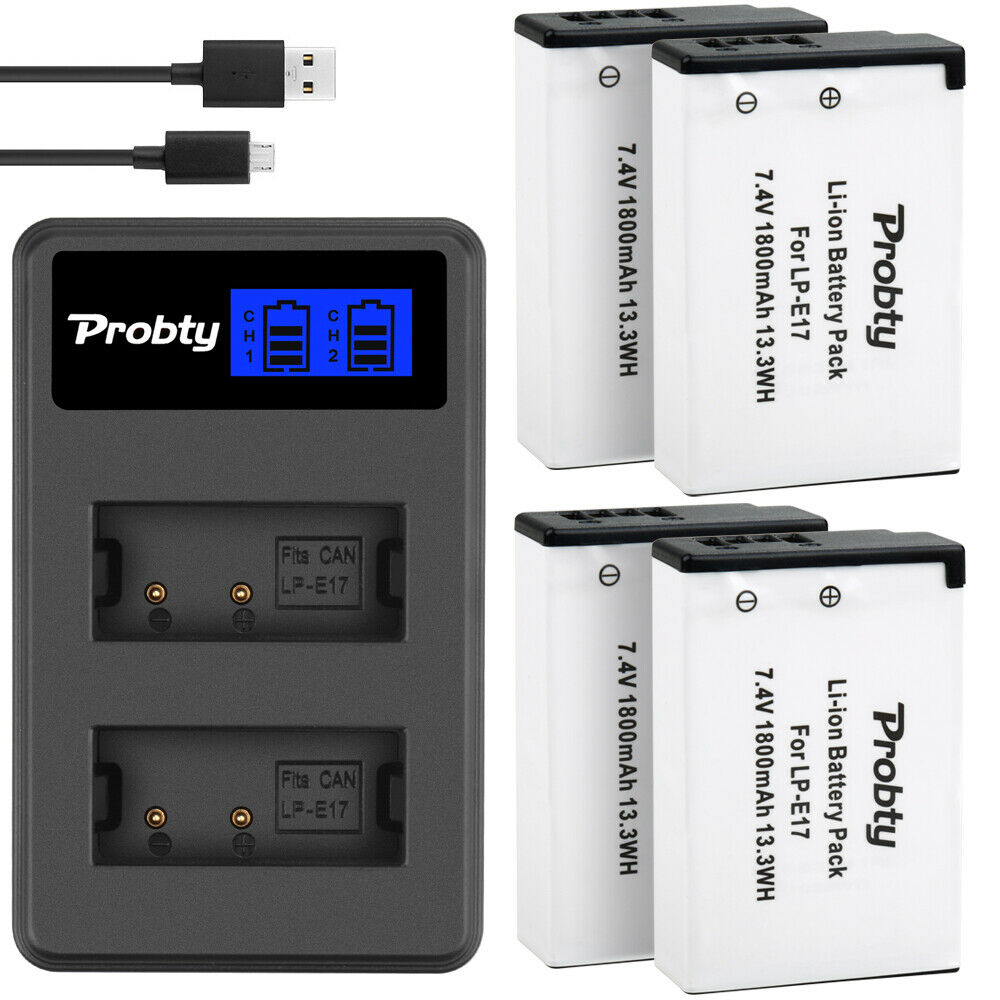 Probty-Batería de LP-E17 LPE17 LP E17 de 1800mAh para cámaras Canon EOS 200D M3 M6 750D 760D T6i T6s 800D 8000D Kiss X8i: 4BatteryWithCharger