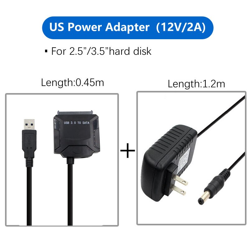 Sata adapter kabel usb 3.0 to sata converter 2.5 3.5 tommer super speed harddisk til hdd ssd usb 3.0 to sata kabel: E02 us strøm