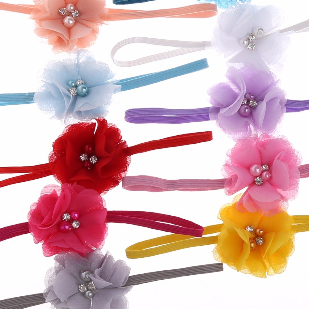 10Pcs Leuke Baby Kids Meisjes Bloem Parel Haarband Strass Hoofdband Hoofdtooi Bloem Haaraccessoires