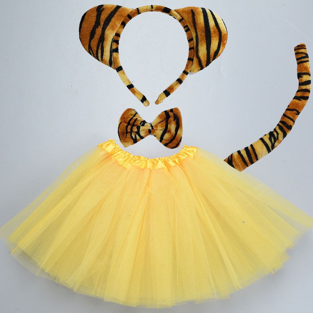 Disfraz de tigre de jungla para niña y mujer, diadema con orejas de animales, falda con lazo trasero, tutú, accesorios para de cumpleaños, Cosplay y Halloween: 1